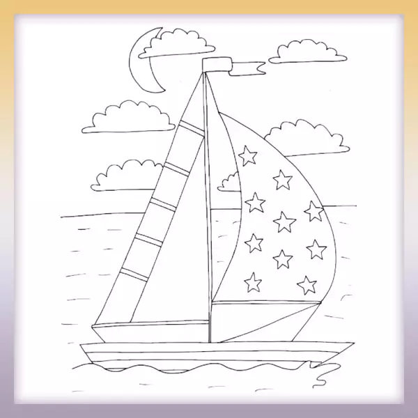 Sailboat with stars - Online coloring page
