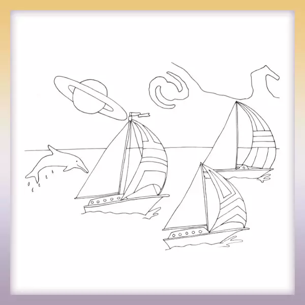 Sailboats at sea - Online coloring page