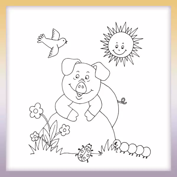 Pig in the meadow - Online coloring page