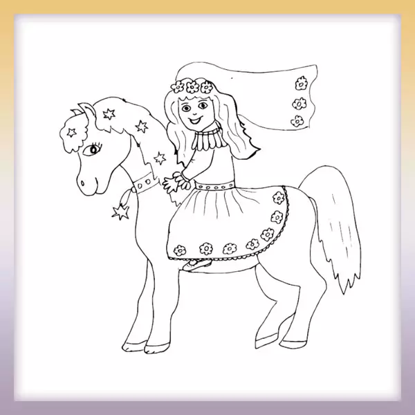 Princess on a pony - Online coloring page