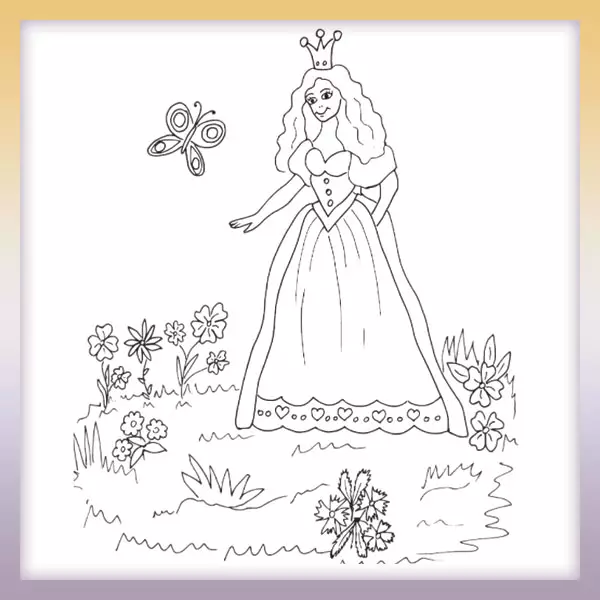 Princess on the meadow - Online coloring page