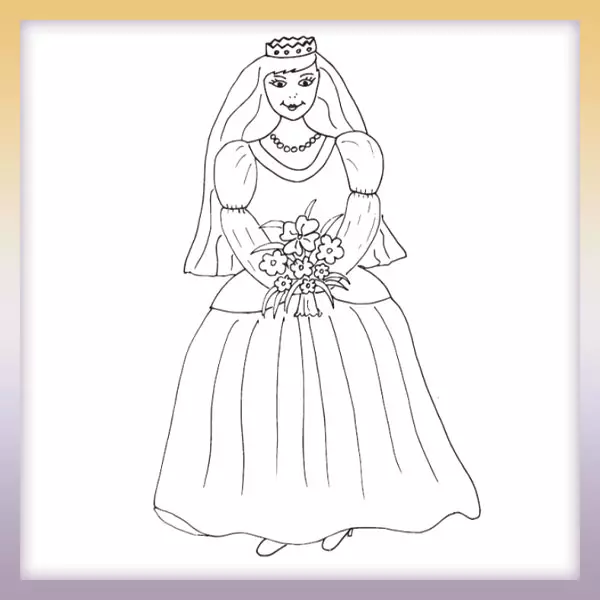 Princess with a bouquet - Online coloring page