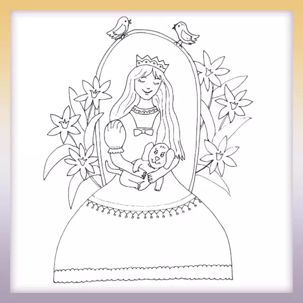 Princess with a dog - Online coloring page