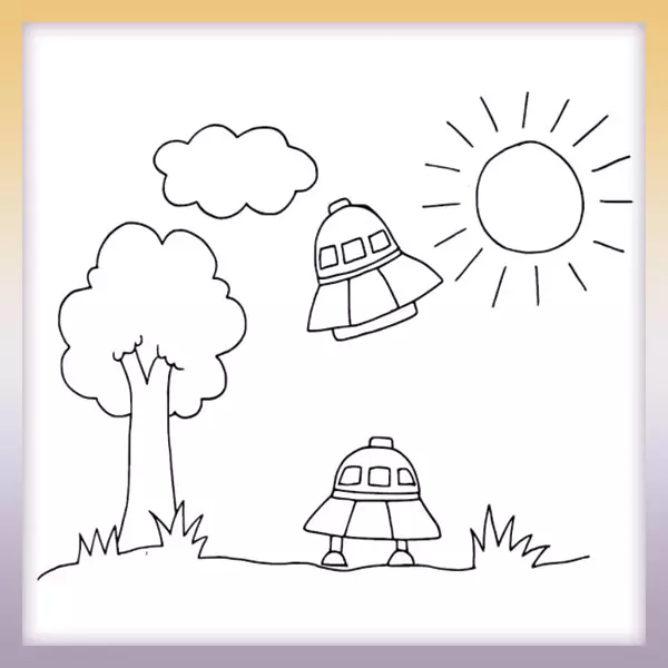 Landing UFOs - Online coloring page