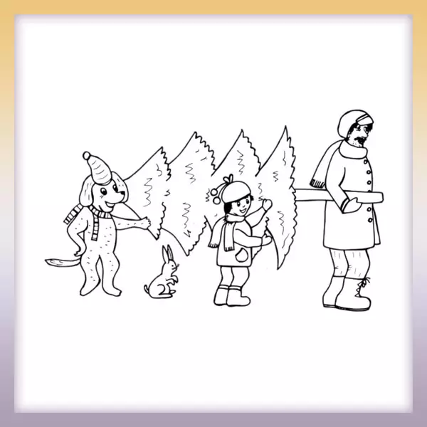 Family in the woods - Online coloring page