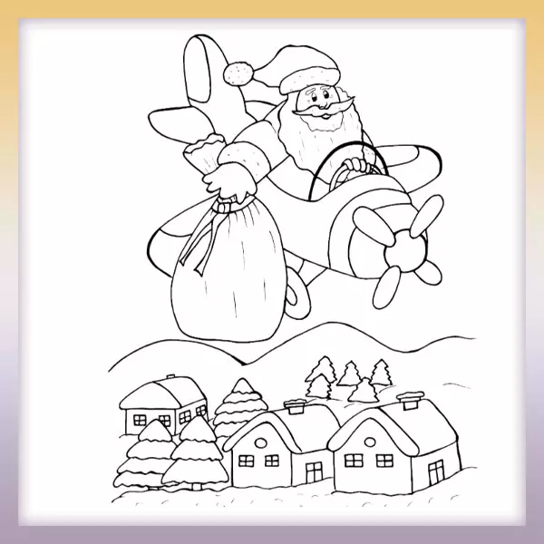 Santa in the plane - Online coloring page