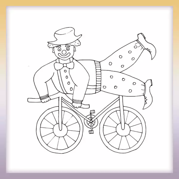 Clown with a bicycle - Online coloring page