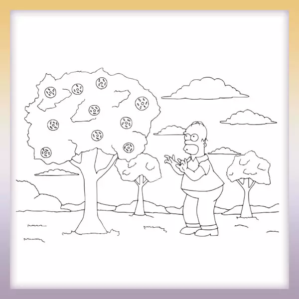 The Simpsons - Homer and donuts on the tree - Online coloring page