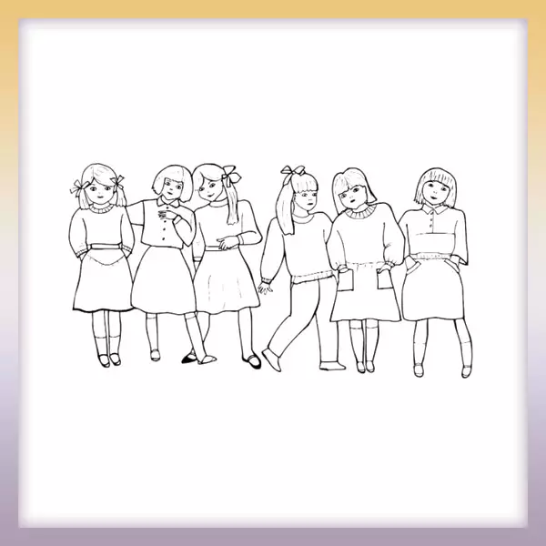 Schoolgirls - Online coloring page