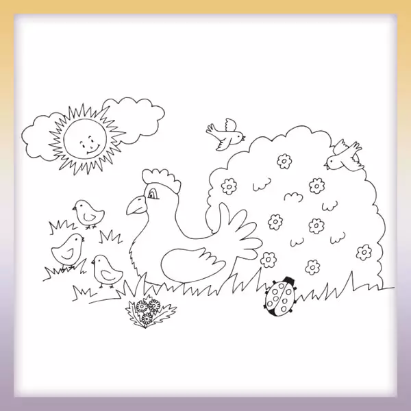 Hen and chicken - Online coloring page