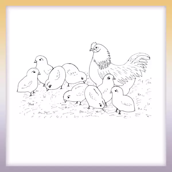Hen and chicken - Online coloring page