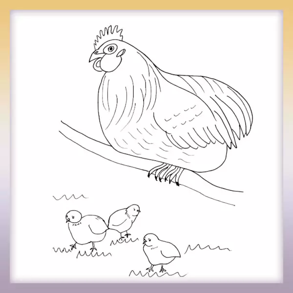 Hen and chick - Online coloring page