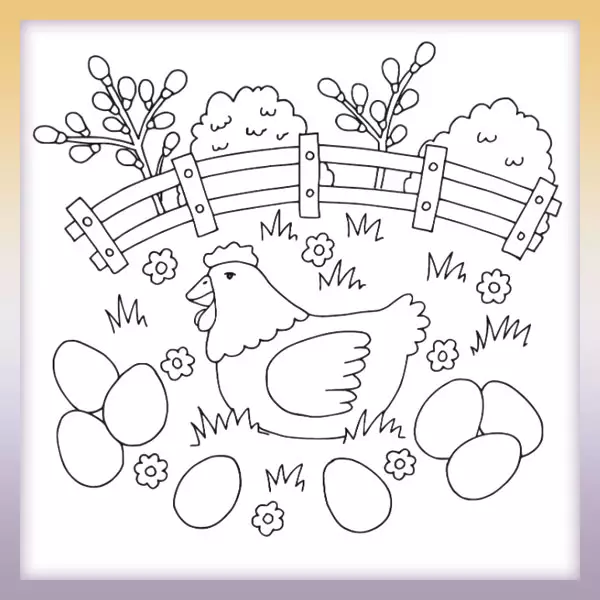 Hen with eggs - Online coloring page