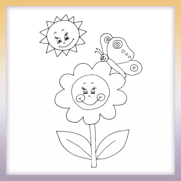 Sunflower and butterfly - Online coloring page