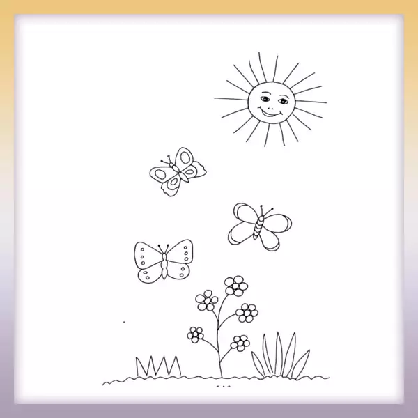 Sunshine with butterflies - Online coloring page