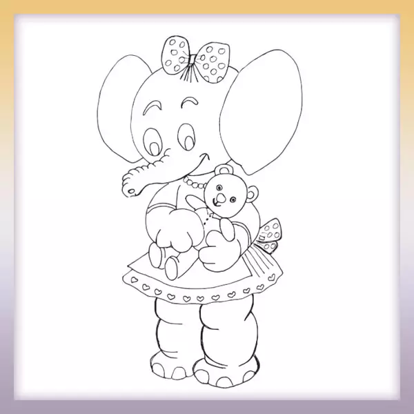 Elephant with a teddy bear - Online coloring page