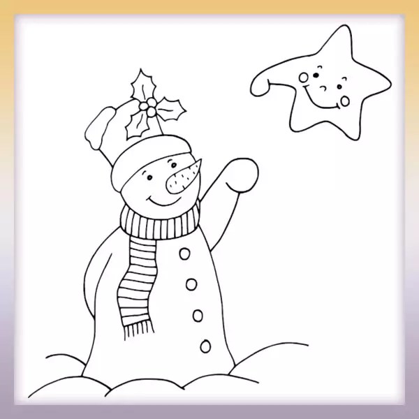 Snowman and star - Online coloring page