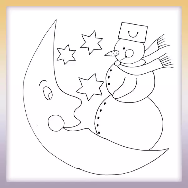 Snowman and moon - Online coloring page