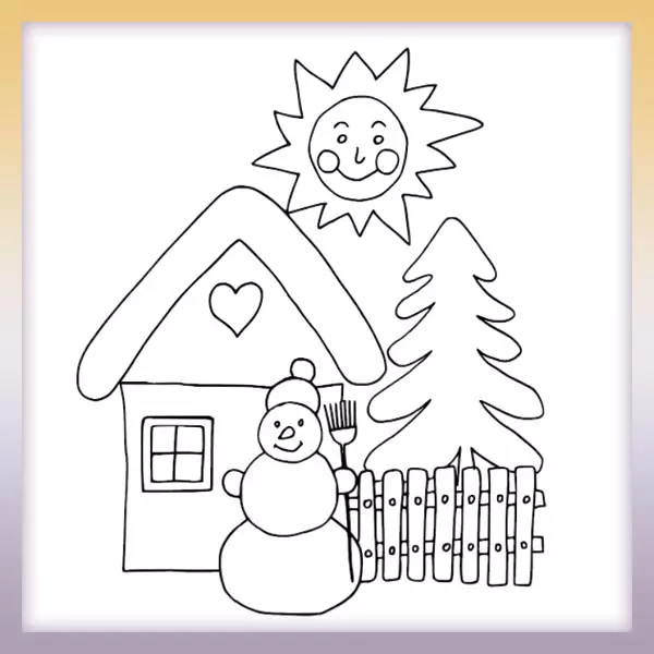 Snowman and sun - Online coloring page