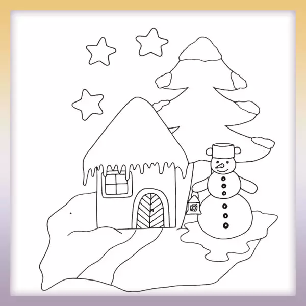 Snowman by the house - Online coloring page