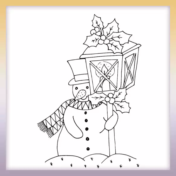 Snowman by the lamp - Online coloring page