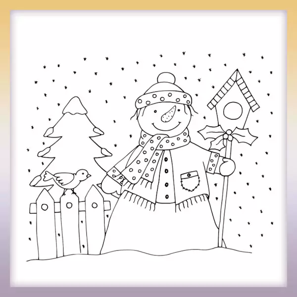 Snowman with a booth - Online coloring page