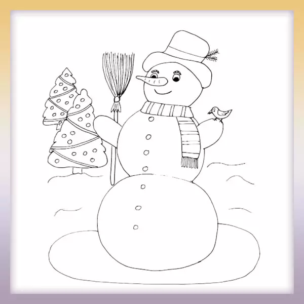 Snowman with a bird - Online coloring page