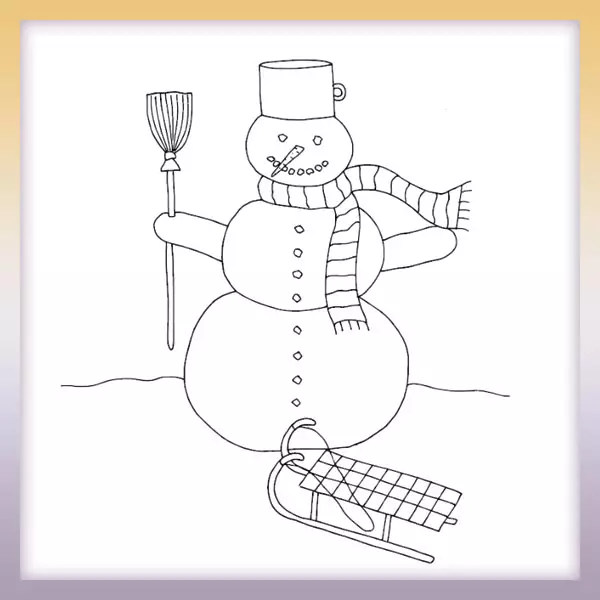 Snowman with sled - Online coloring page