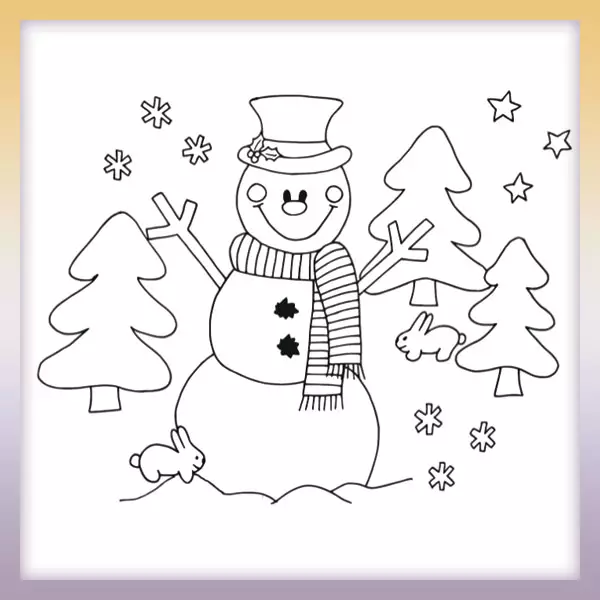 Snowman in the woods - Online coloring page