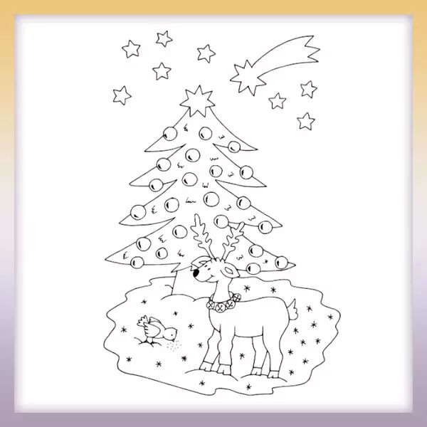 Reindeer by the fir tree - Online coloring page
