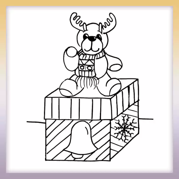 Reindeer sitting on a gift - Online coloring page