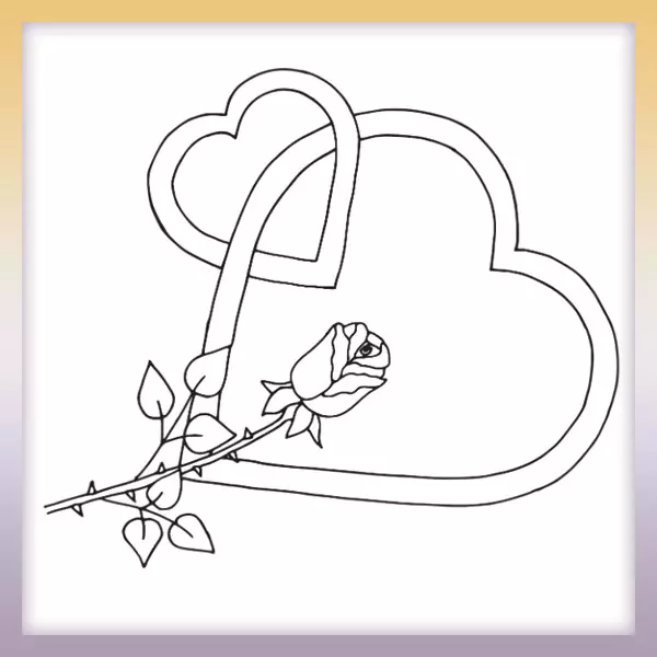 Heart with a rose - Online coloring page