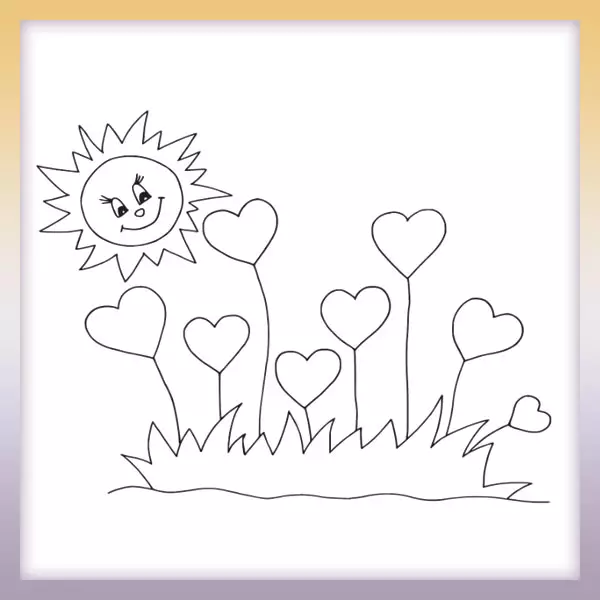 Hearts on the meadow - Online coloring page