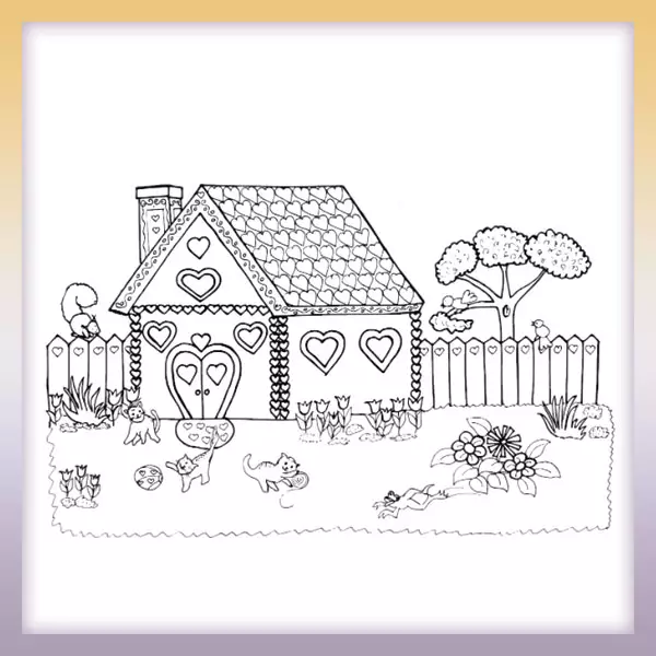 House with hearts - Online coloring page
