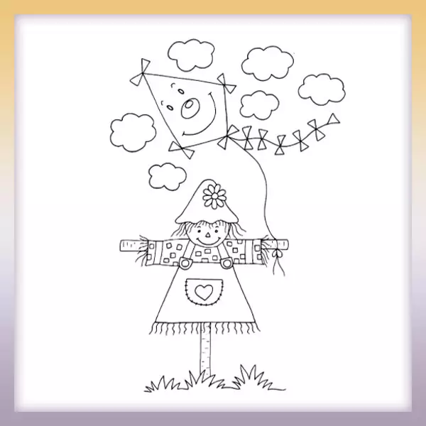 Scarecrow and kite - Online coloring page