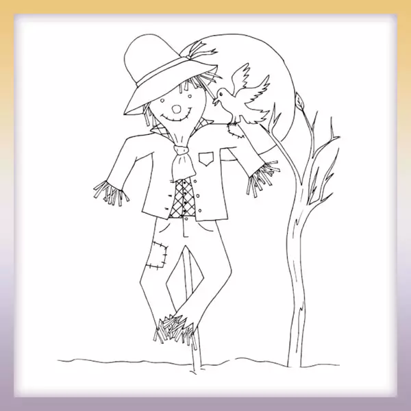 Scarecrow and bird - Online coloring page
