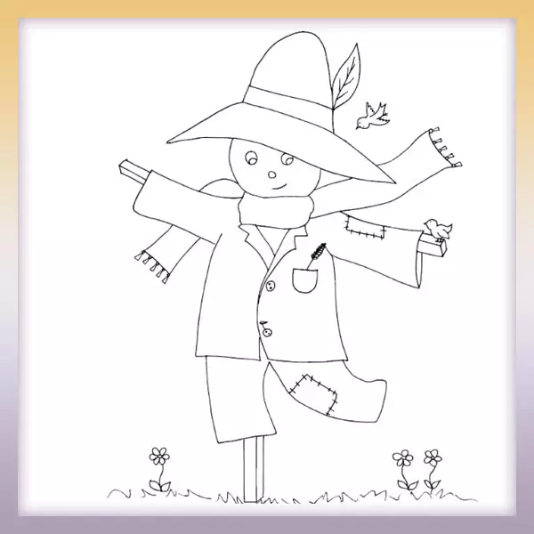 Scarecrow in a hat - Online coloring page