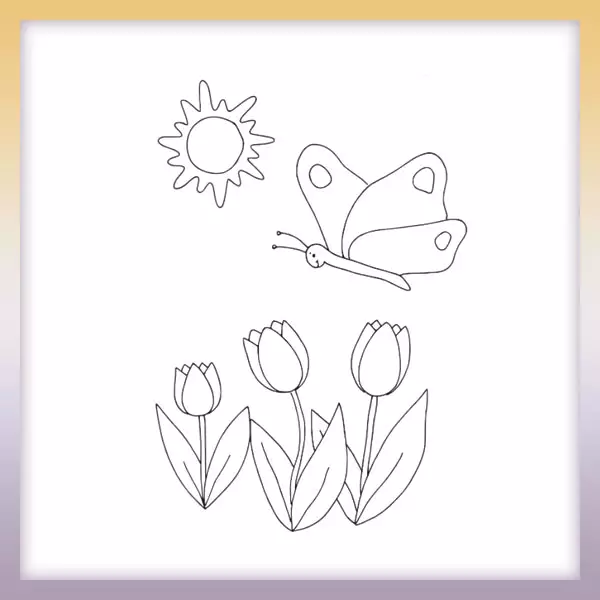 Tulips and butterfly - Online coloring page