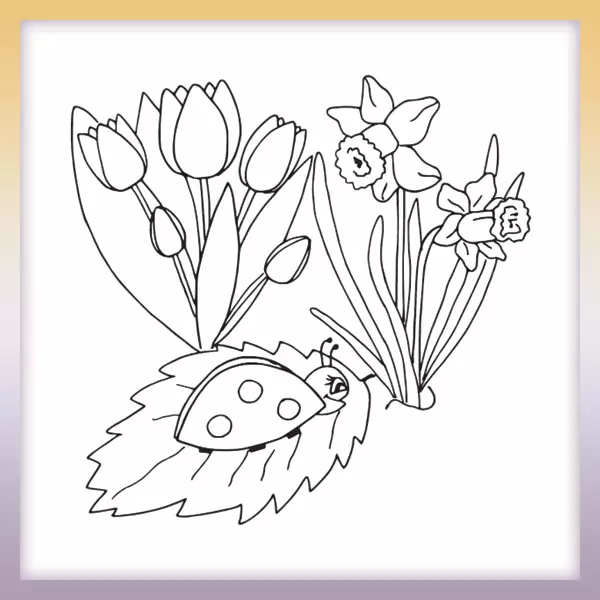 Tulips and daffodils - Online coloring page