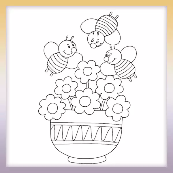 Bees on flowers - Online coloring page