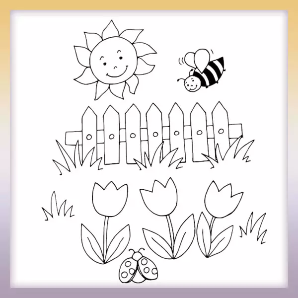Bee and sun - Online coloring page
