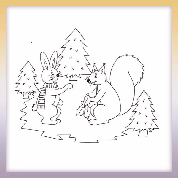 Squirrels in the forest - Online coloring page