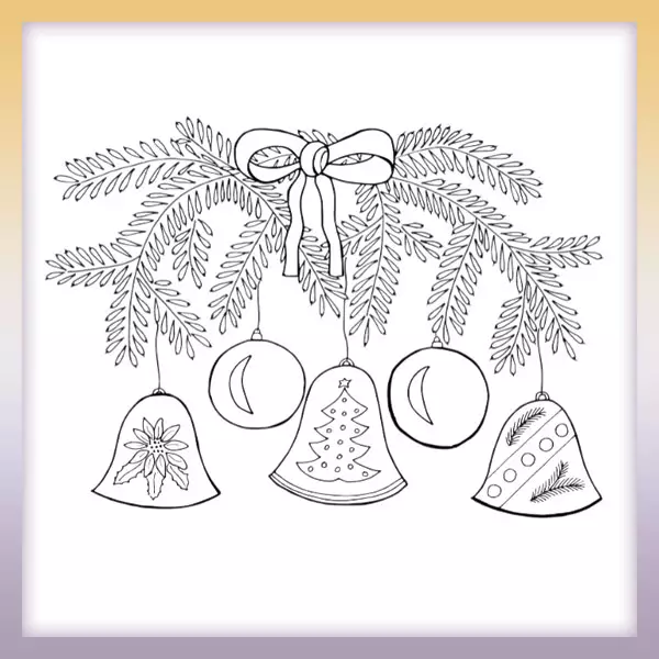 Christmas twig with decorations - Online coloring page