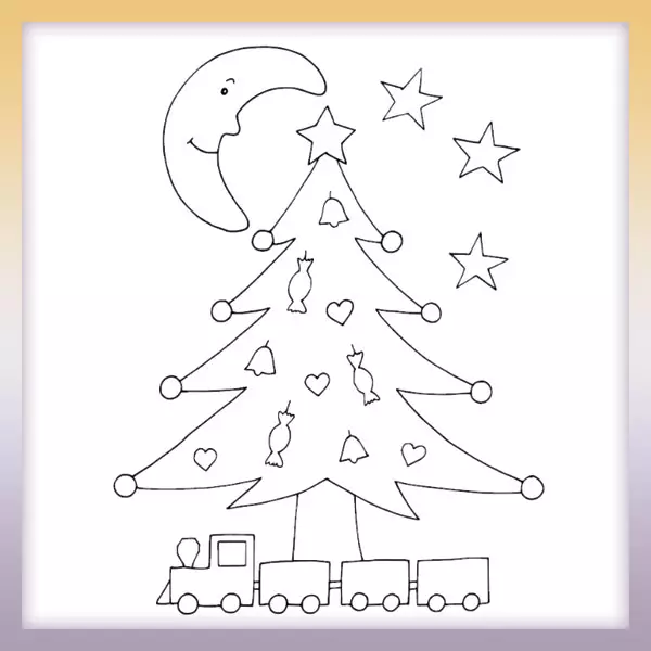 Christmas tree and train - Online coloring page