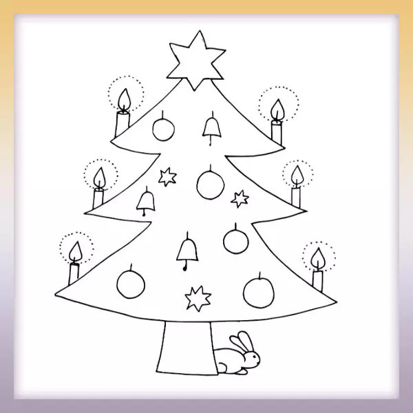 Christmas tree and hare - Online coloring page