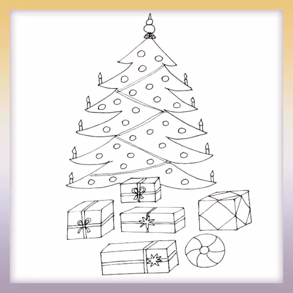 Christmas tree with gifts - Online coloring page