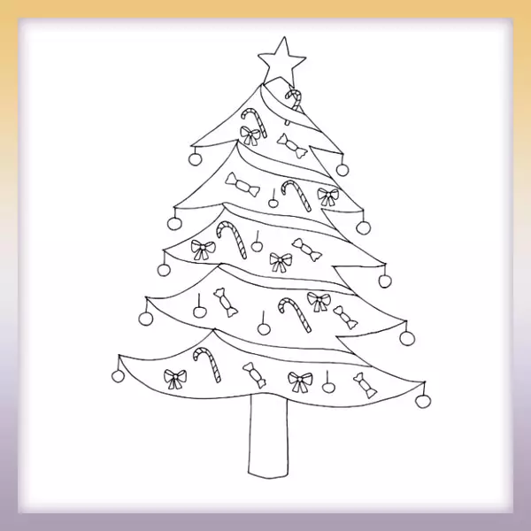 Christmas tree with decorations - Online coloring page