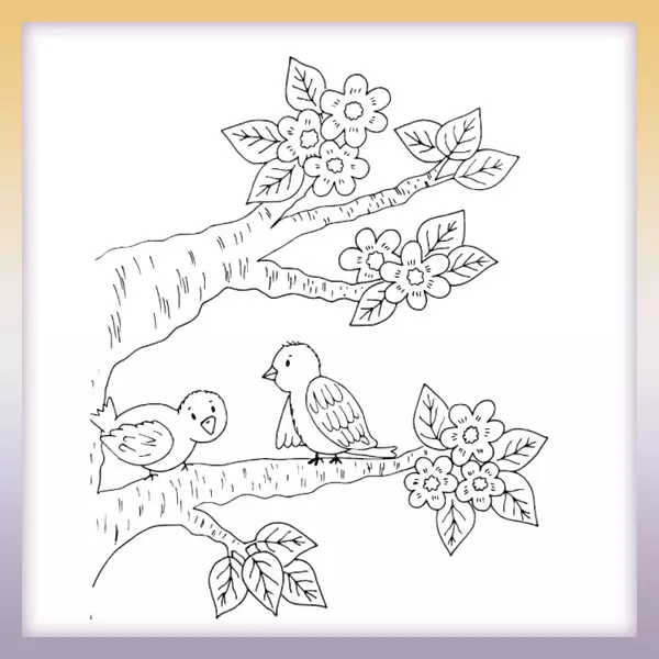Birds on a branch - Online coloring page