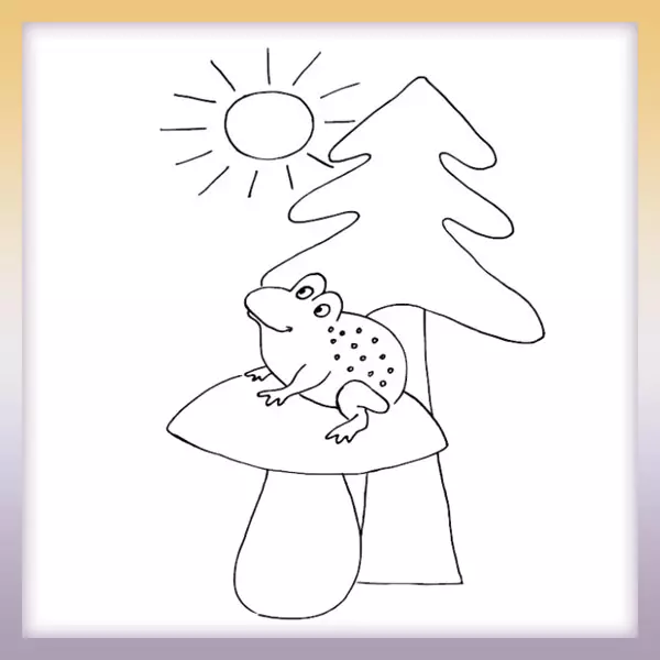Frog on a mushroom - Online coloring page