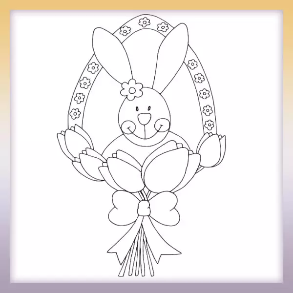 Hare with tulips - Online coloring page